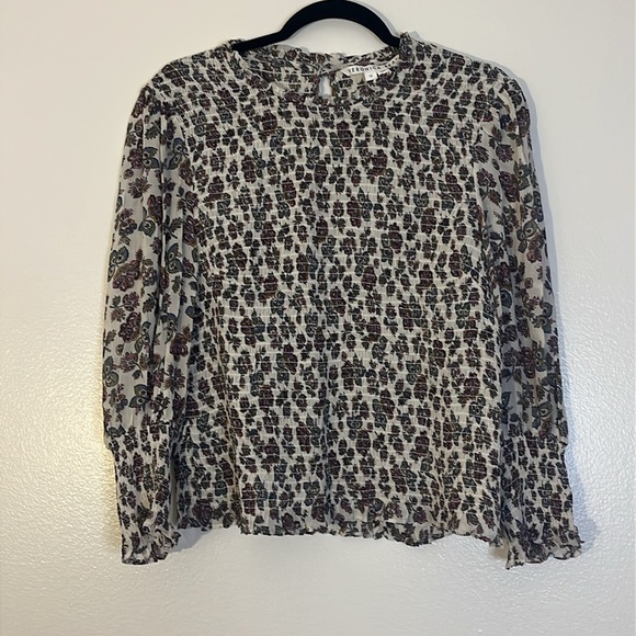 Veronica Beard | Kali smocked floral blouse top Women’s size 12 ruffle stretch - Picture 2 of 10